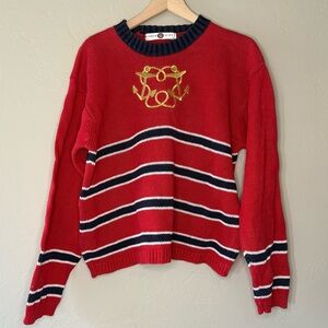 ❤️ Karen Scott Sport Vintage Nautical Sweater Red Navy Anchor Stripe L